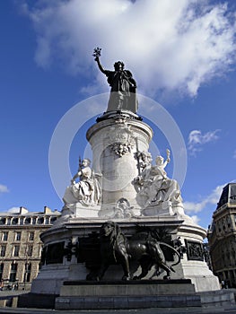 Famous Republic Square with monument la Republique with Marianne statue, Paris landmark, France photo